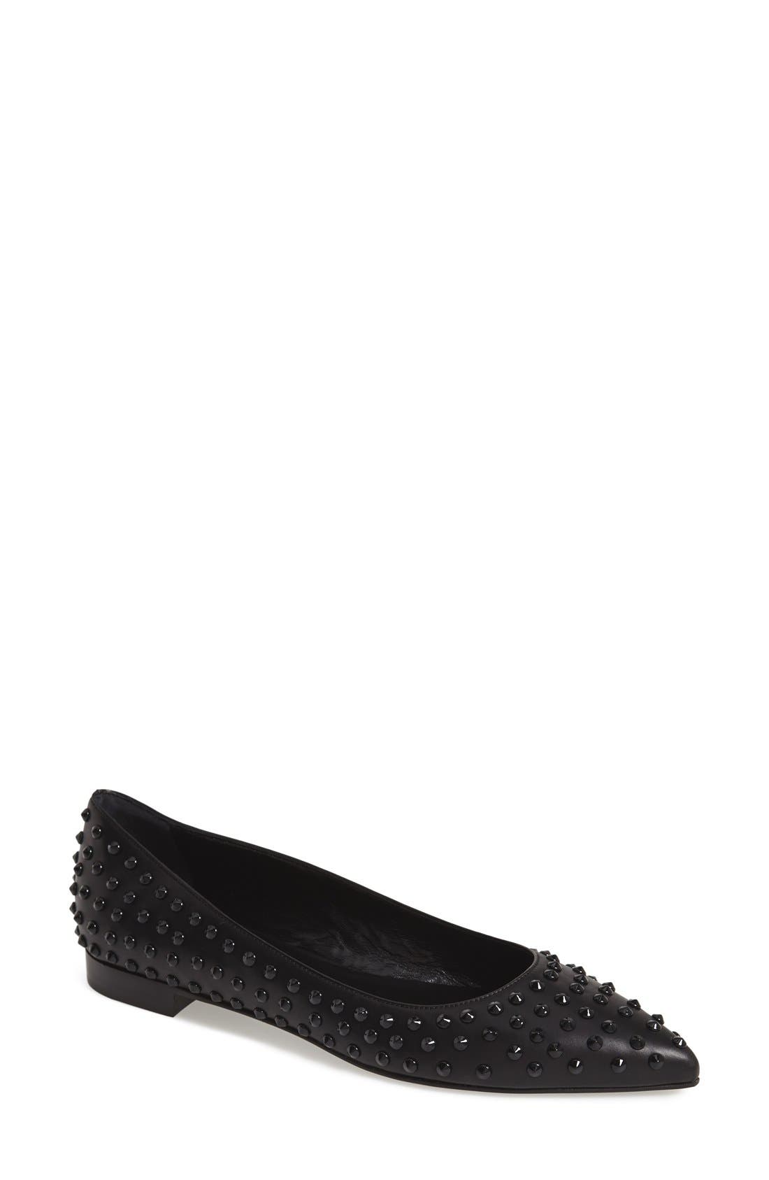 'Paris Ballerine' Studded Pointy Toe Flat, Main, color, BLACK
