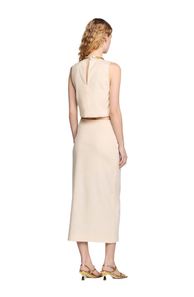 SANDRO Knit crop top with necklace, Alternate, color, 