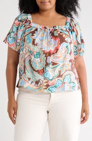 Vince Camuto Floral Short Sleeve Tiered Top