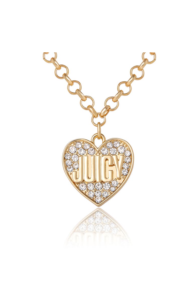 Juicy Couture Heart Script Logo Necklace, Main, color, Gold Tone