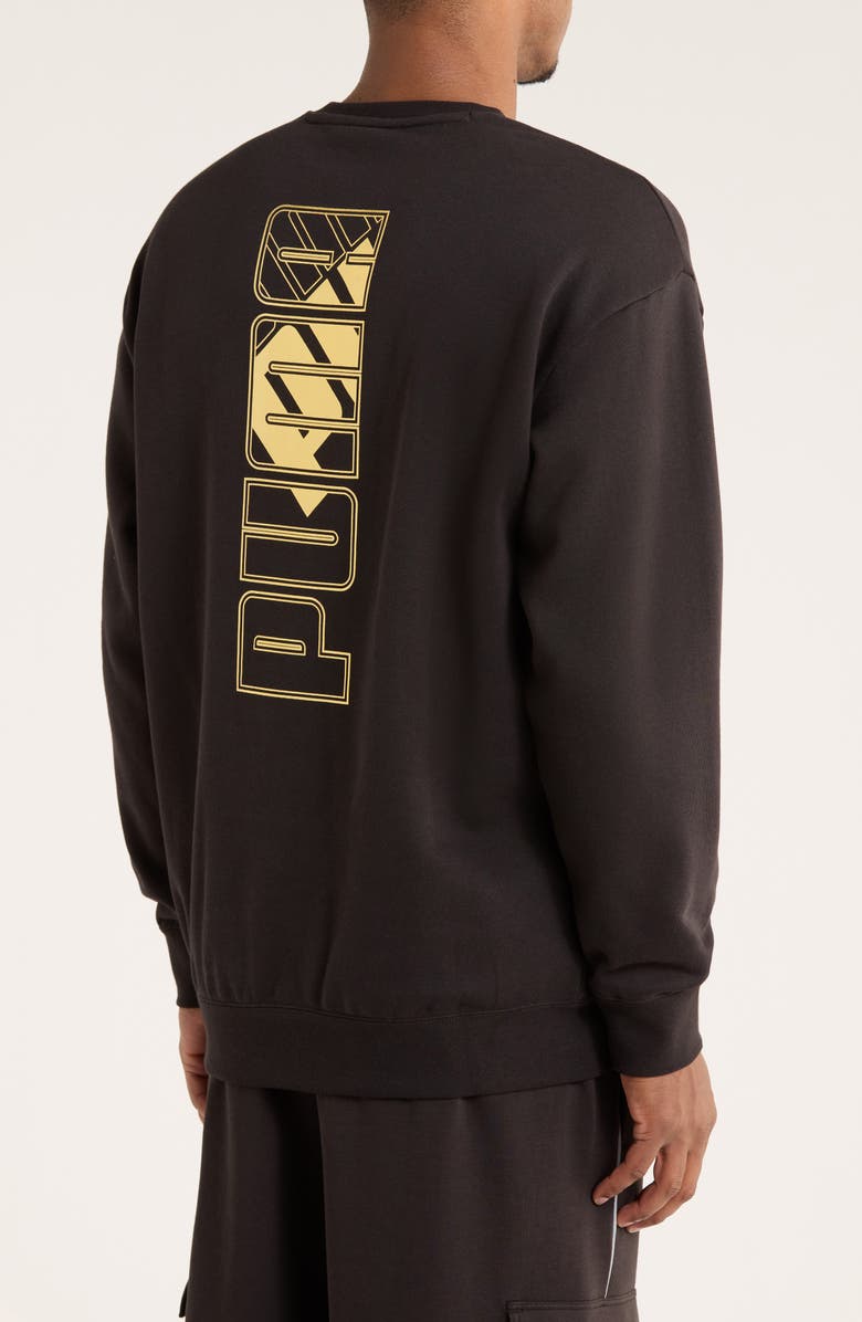 PUMA Maximal Metallic Logo Relaxed Fit Sweatshirt, Alternate, color, Puma Black