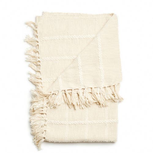 Studio Variously Sea Shell White Textured Checks Handloom Throw In White