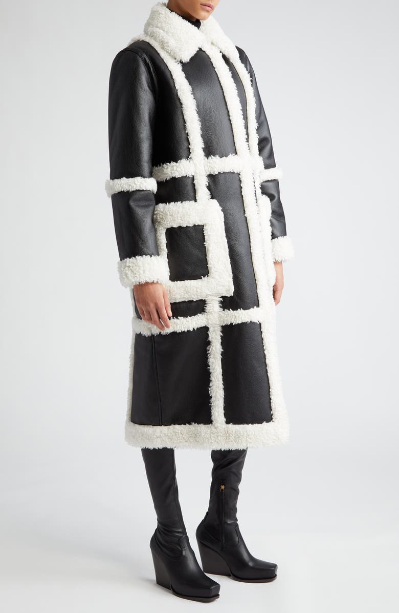 Stand Studio Patrice Faux Leather Coat with Faux Shearling Trim, Alternate, color, Black/ Off White