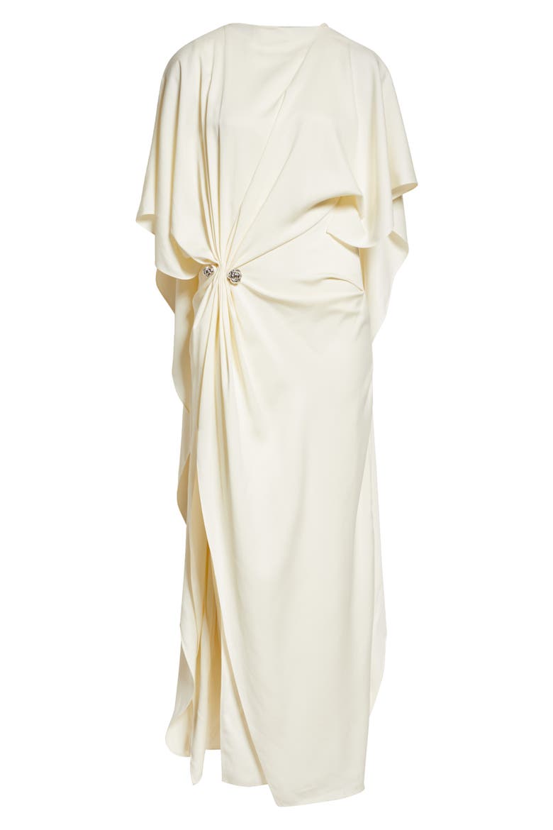 Lucia Draped Crepe Cape Evening Dress, Alternate, color, IVORY