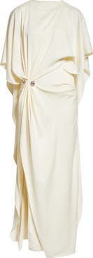 Brandon Maxwell Lucia Draped Crepe Cape Evening Dress