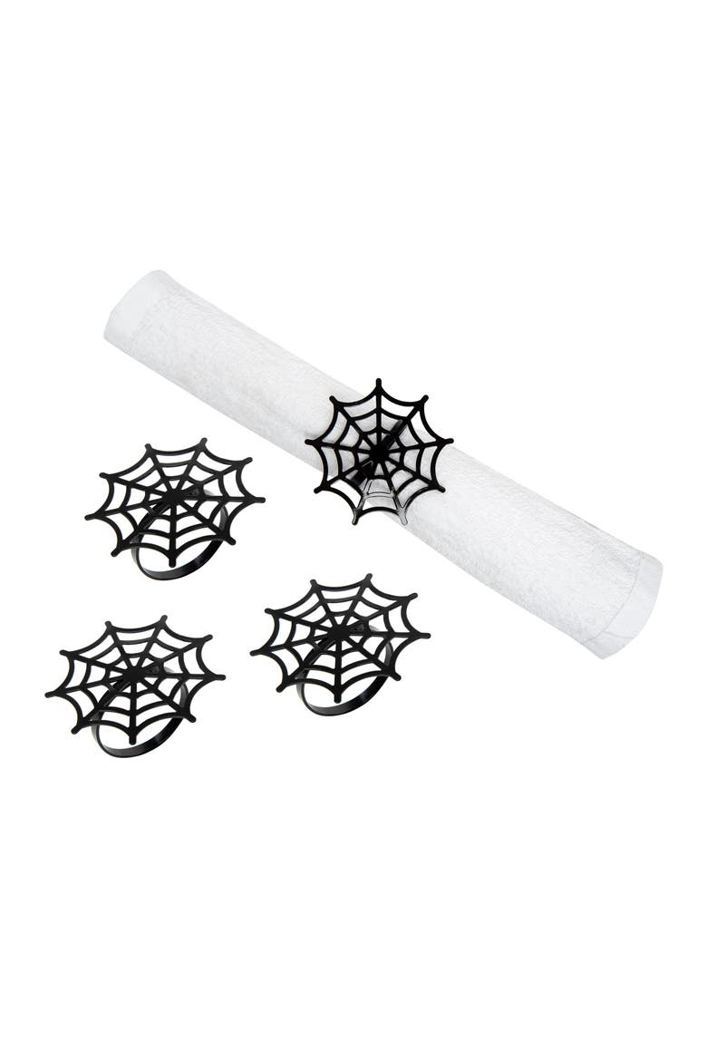 Black Spider Web Decorative Metal Napkin Rings Set of 4, Main, color, Black