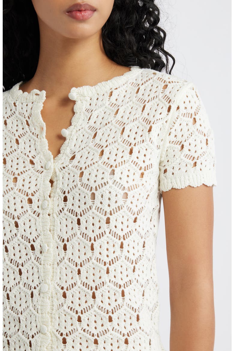 Sun Still Shines Pointelle Stitch Button-Up Top & Shorts, Alternate, color, WHITE