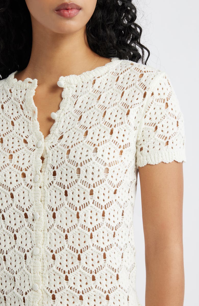 Princess Polly Sun Still Shines Pointelle Stitch Button-Up Top & Shorts, Alternate, color, White