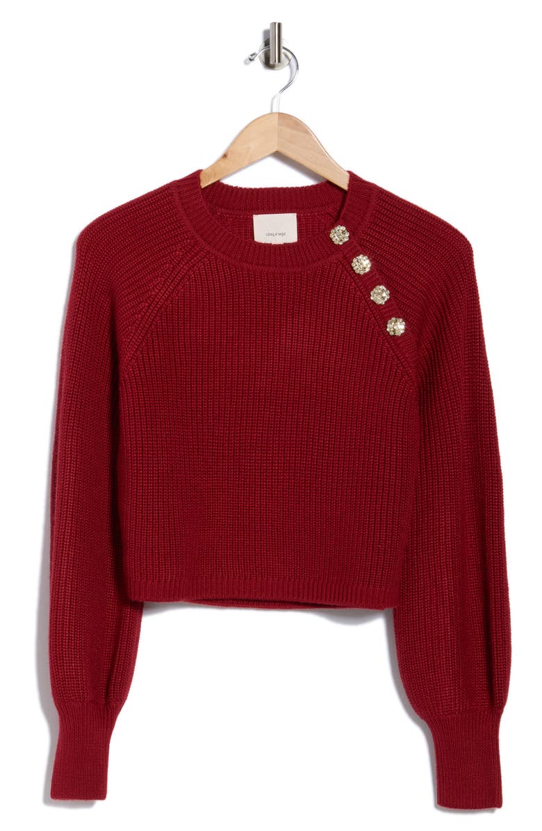 Cinq à Sept Keren Button Shoulder Sweater, Alternate, color, Bordeaux