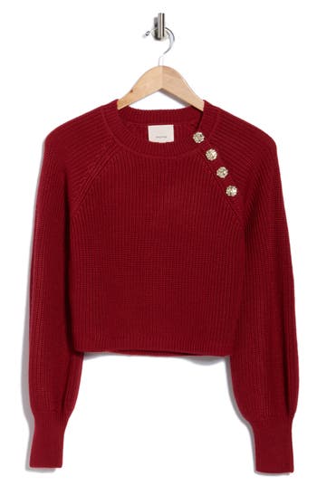 Cinq À Sept Keren Button Shoulder Sweater In Burgundy