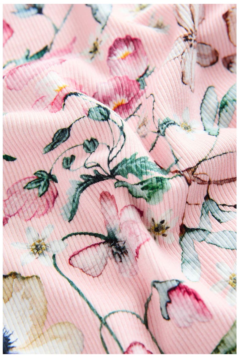 Kids' Floral Print Rib Long Sleeve Top, Alternate, color, PINK