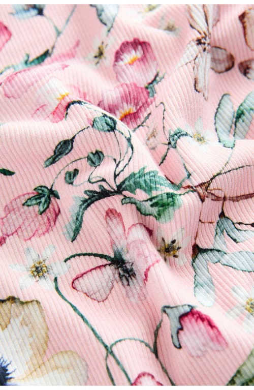 Next Kids' Floral Print Rib Long Sleeve Top In Pink