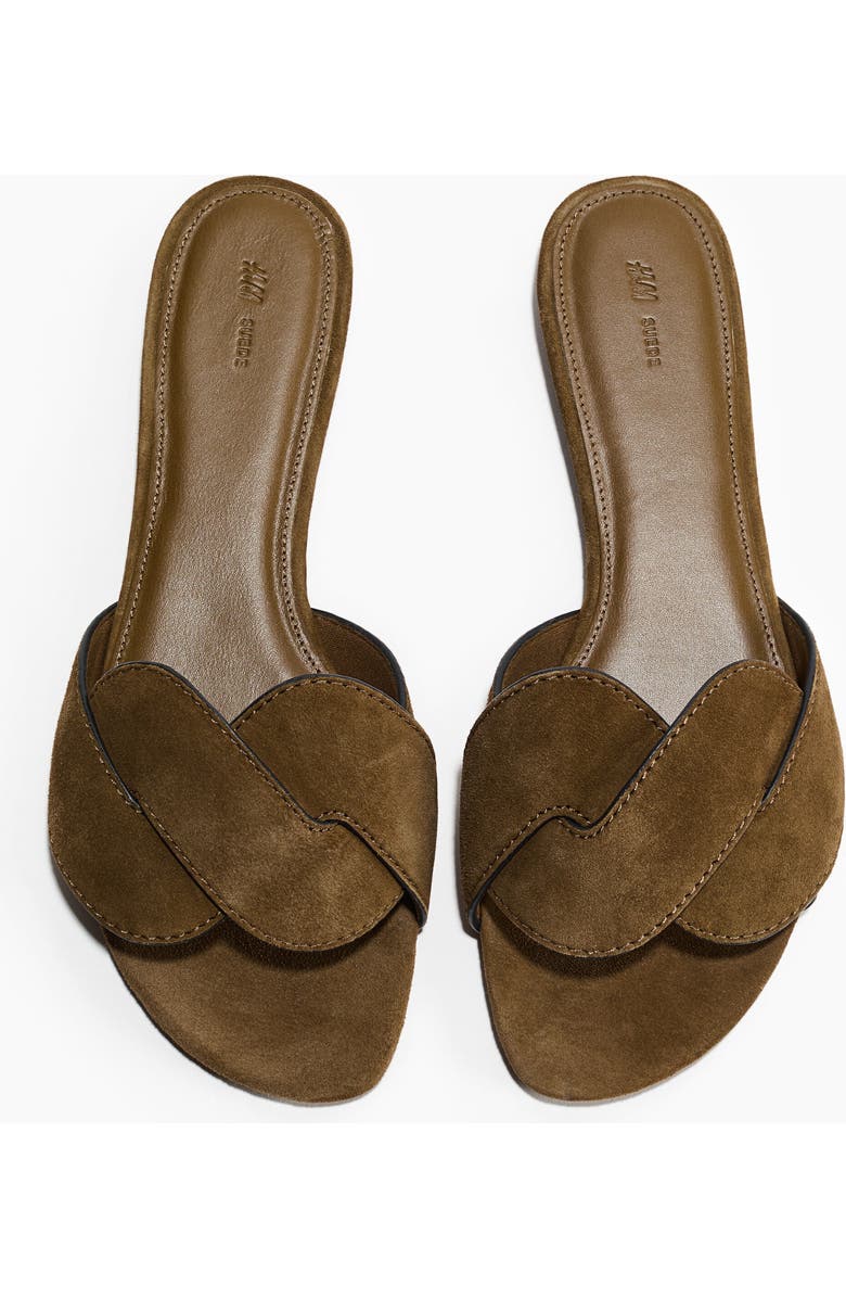 H&M Leather Sandals, Main, color, Dark Khaki Green