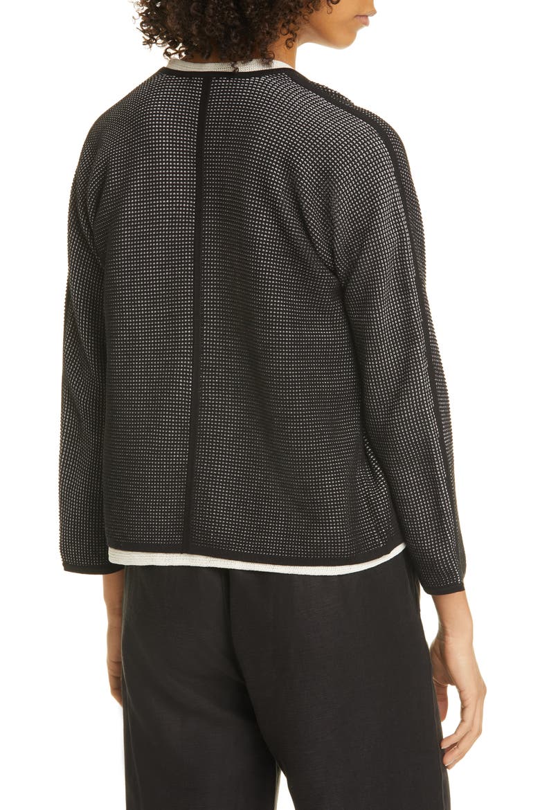 Textured Silk & Organic Cotton Cardigan, Alternate, color, BLACK/ IVORY