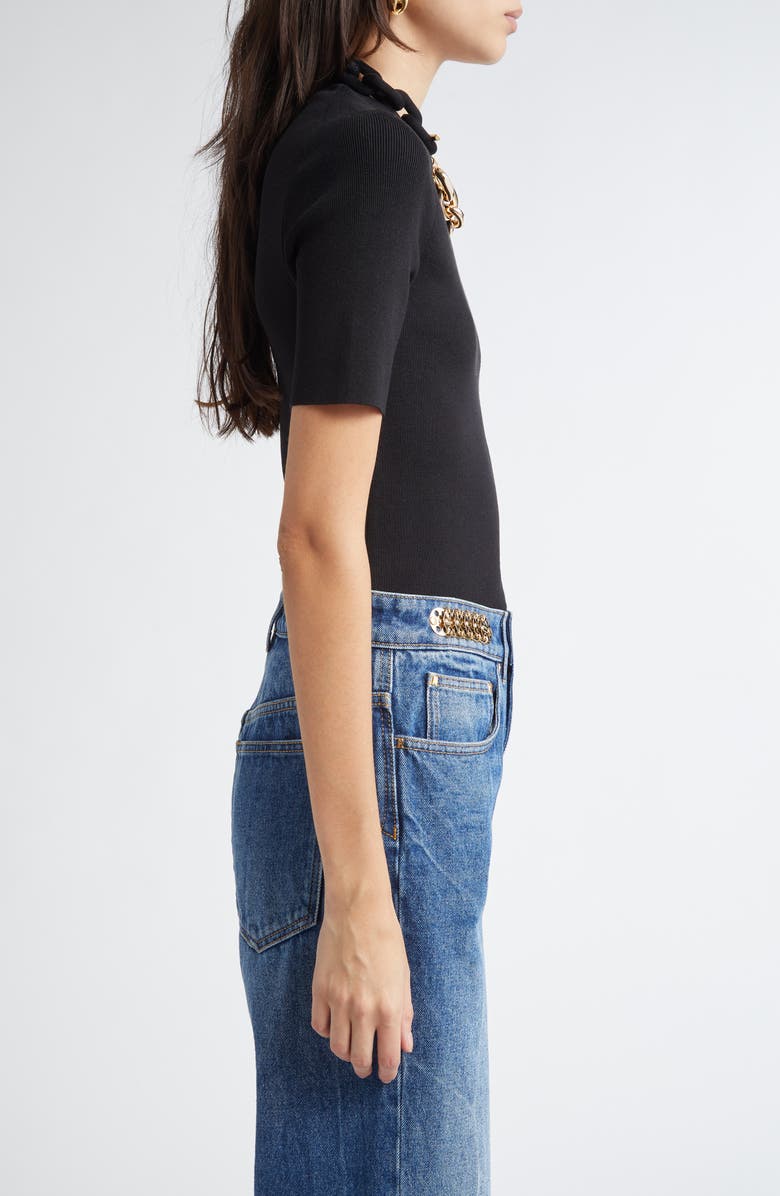 Rabanne Chain Detail Silk & Cotton Rib Top, Alternate, color, 