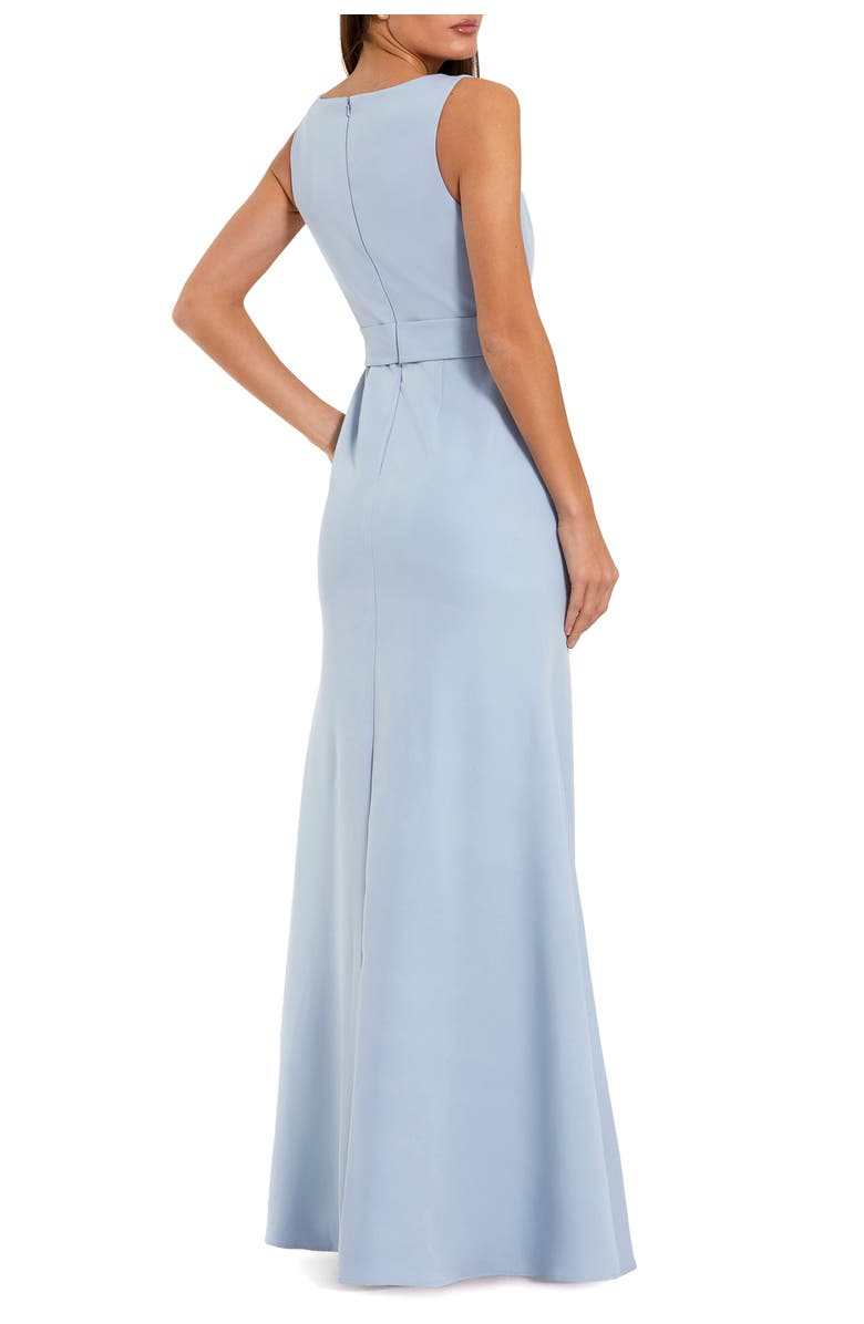 Mac Duggal High Neck Sleeveless Crepe A Line Gown With Flower, Alternate, color, Periwinkle