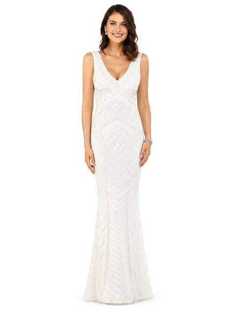 Beaded Faux-Wrap V-Neck Bridal Gown