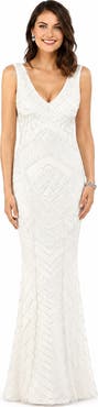 LARA New York Beaded Faux-Wrap V-Neck Bridal Gown