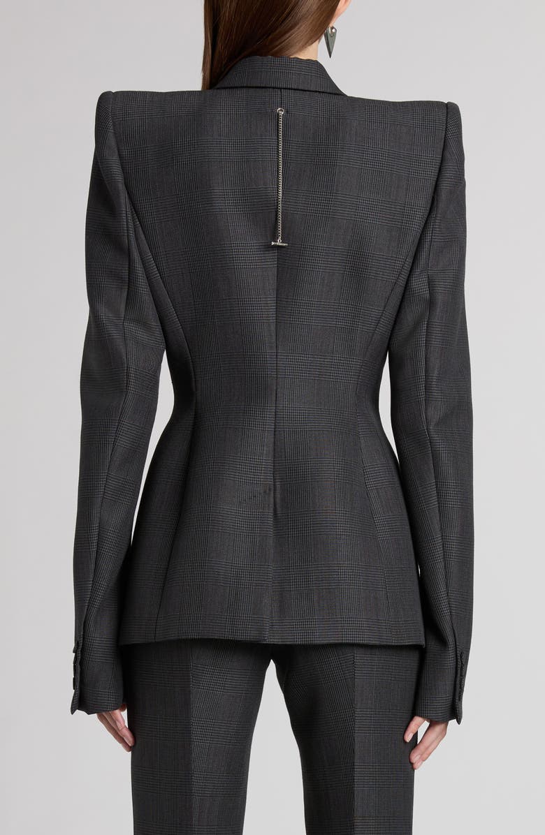 McQueen Glen Plaid Stacked Shoulder Wool & Mohair Blazer, Alternate, color, Black - Dark Grey