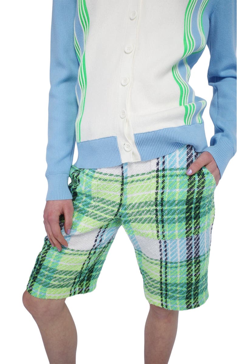 Anna Sui Capri Plaid Shorts, Alternate, color, Lime Multi