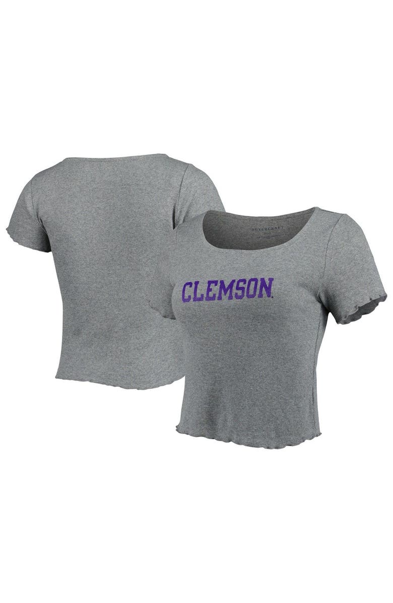 BOXERCRAFT Women's Gray Clemson Tigers Baby Rib Lettuce-Edge Trim T-Shirt, Main, color, 