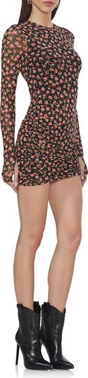 Mirza Print Long Sleeve Mesh Minidress