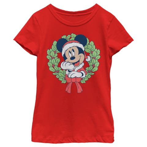 Girl's Mickey & Friends Mickey Mouse Christmas Wreath  Graphic T-Shirt