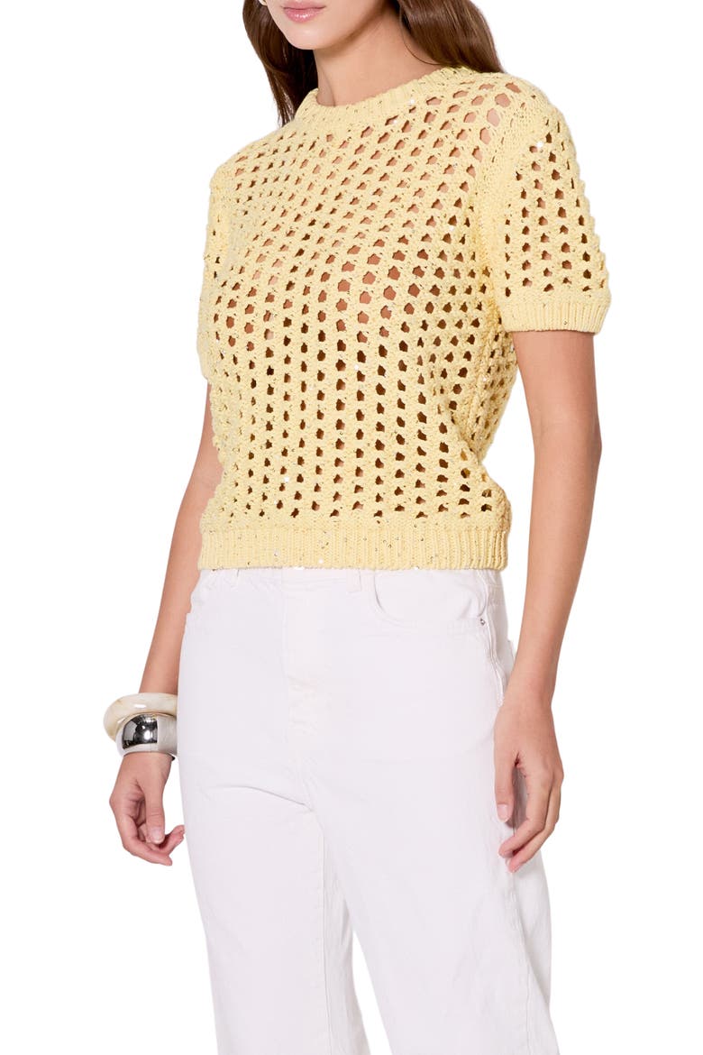 Sequin Open Stitch Sweater, Alternate, color, BUTTER