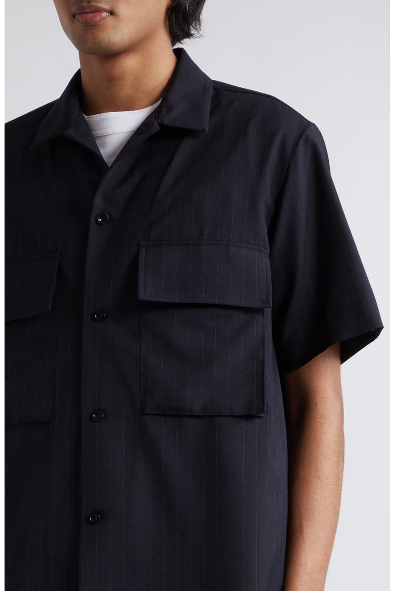 Sacai Chalk Stripe Suiting Camp Shirt (Men) | Nordstrom