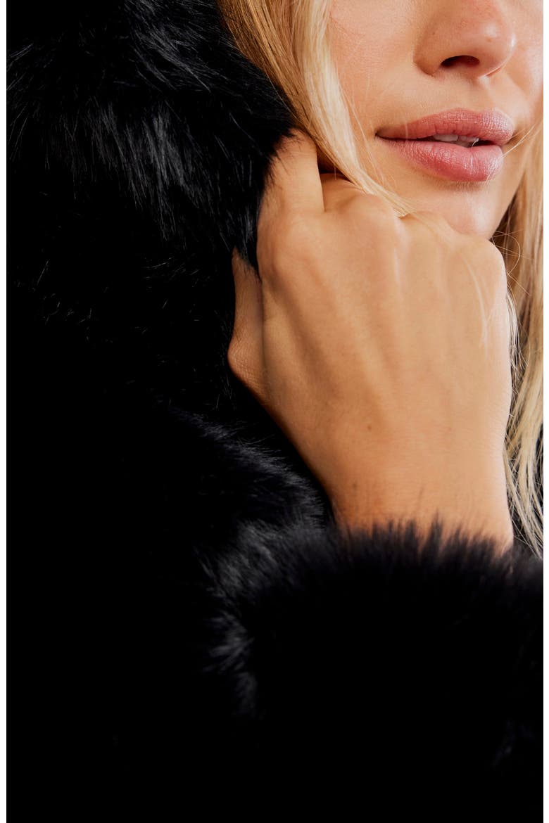 Louder Please Hooded Faux Fur Jacket, Alternate, color, BLACK