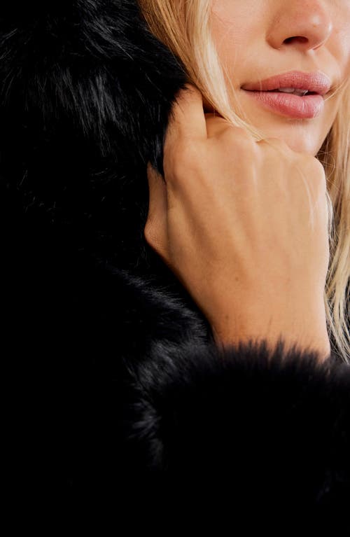 Free People Louder Please Hooded Faux Fur Jacket In Black