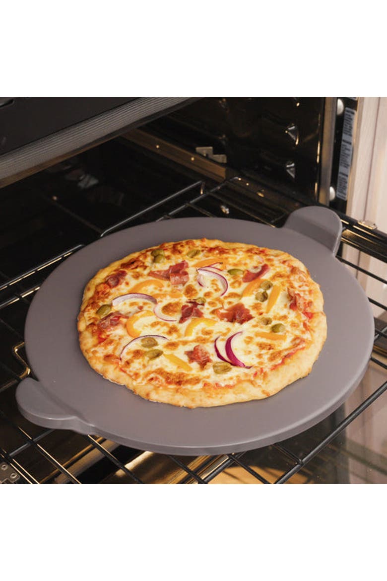 Glazed Pizza Stone, Pizza Peel, and Pizza Cutter Set, Alternate, color, Bamboo/Cordierite