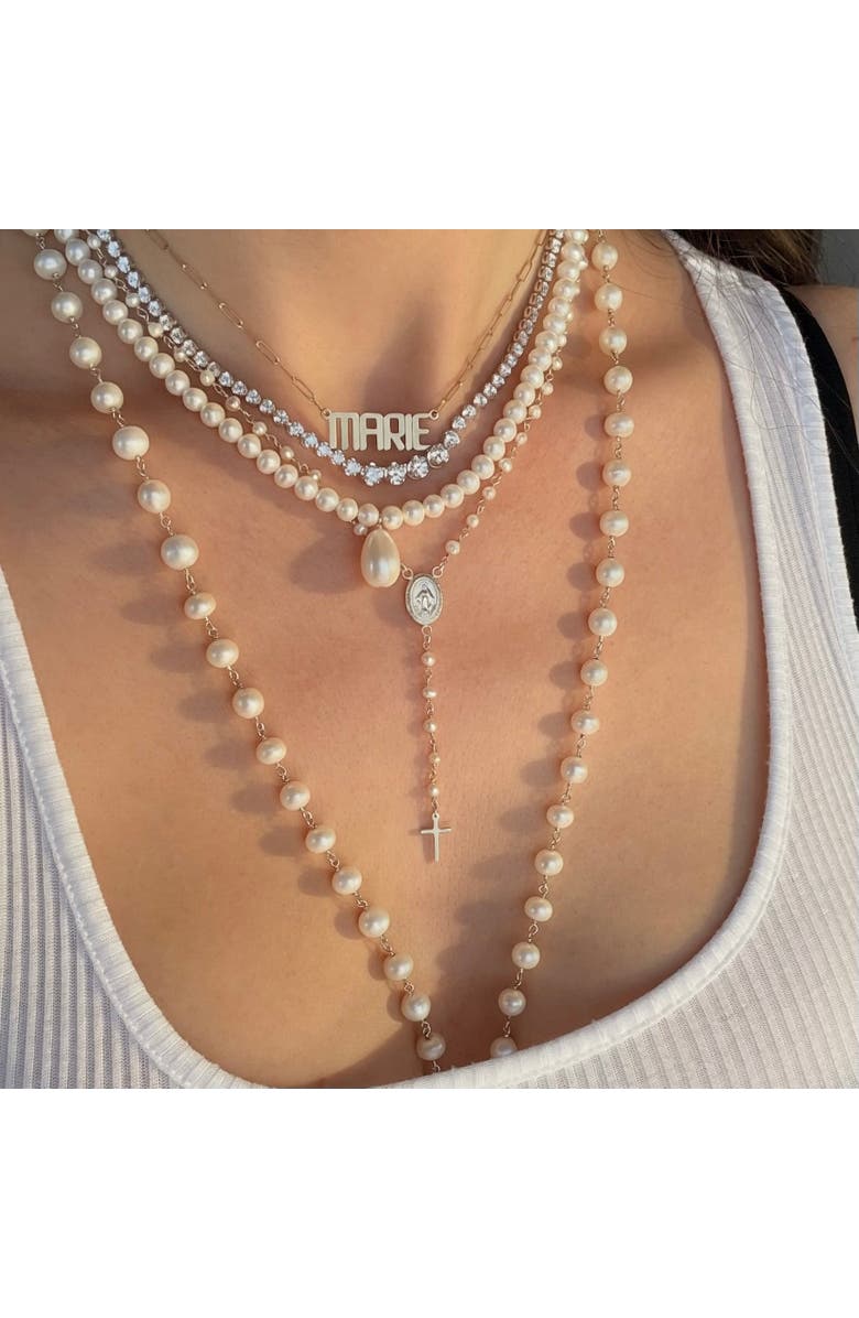 Leni James The Amelia Pearl Rosary Necklace, Alternate, color, White, Silver