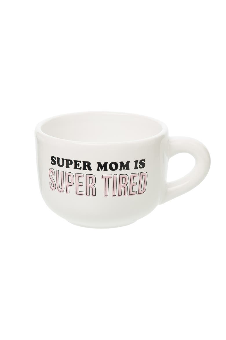 Super Mom Is Super Tired Large Cappuccino Mug Ceramic White 24 oz, Main, color, White
