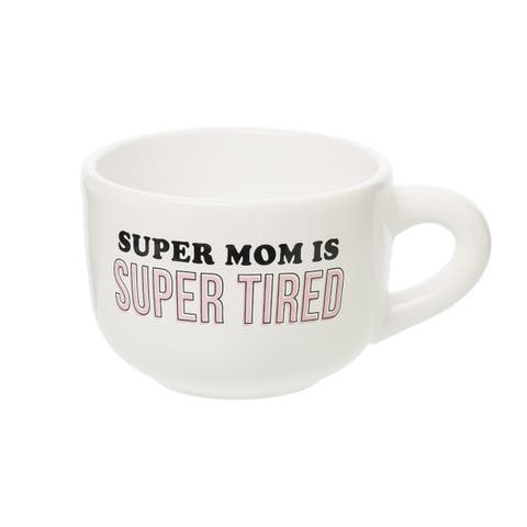Super Mom Is Super Tired Large Cappuccino Mug Ceramic White 24 oz