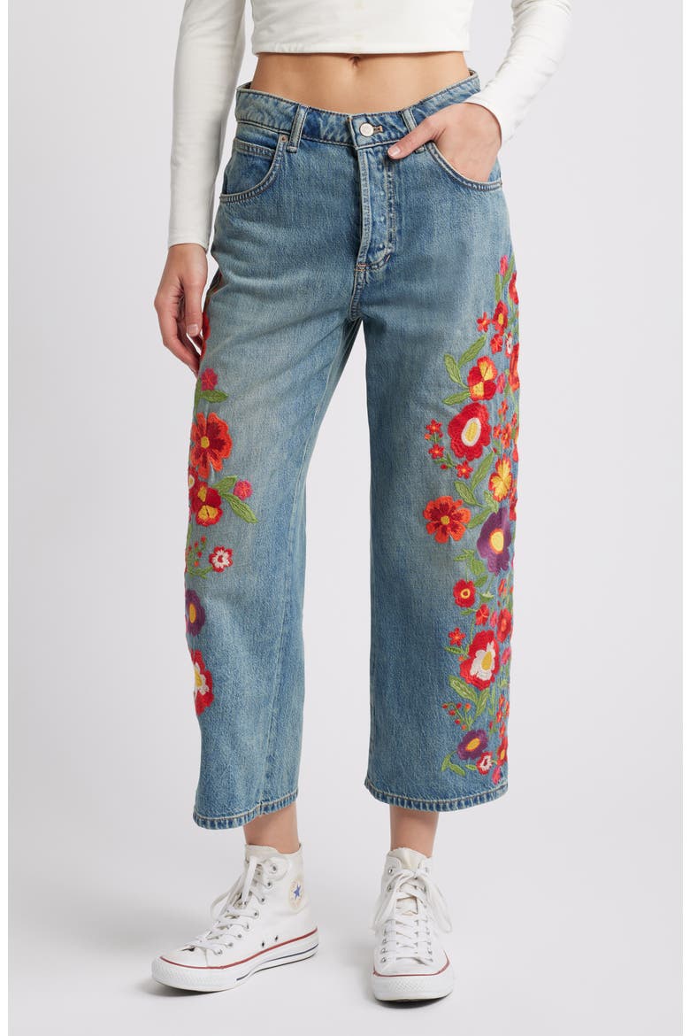 Deep Trance Floral Embroidered Nonstretch Wide Leg Jeans, Main, color, RETROGRADE
