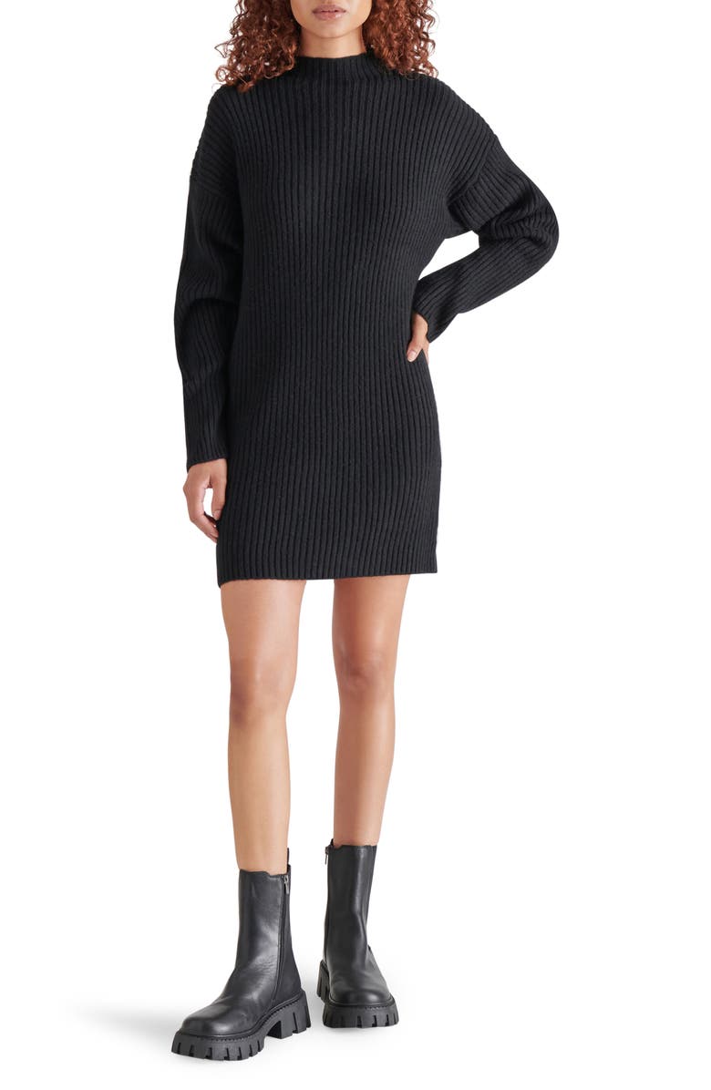 Steve Madden Kallie Long Sleeve Funnel Neck Rib Mini Sweater Dress, Main, color, 