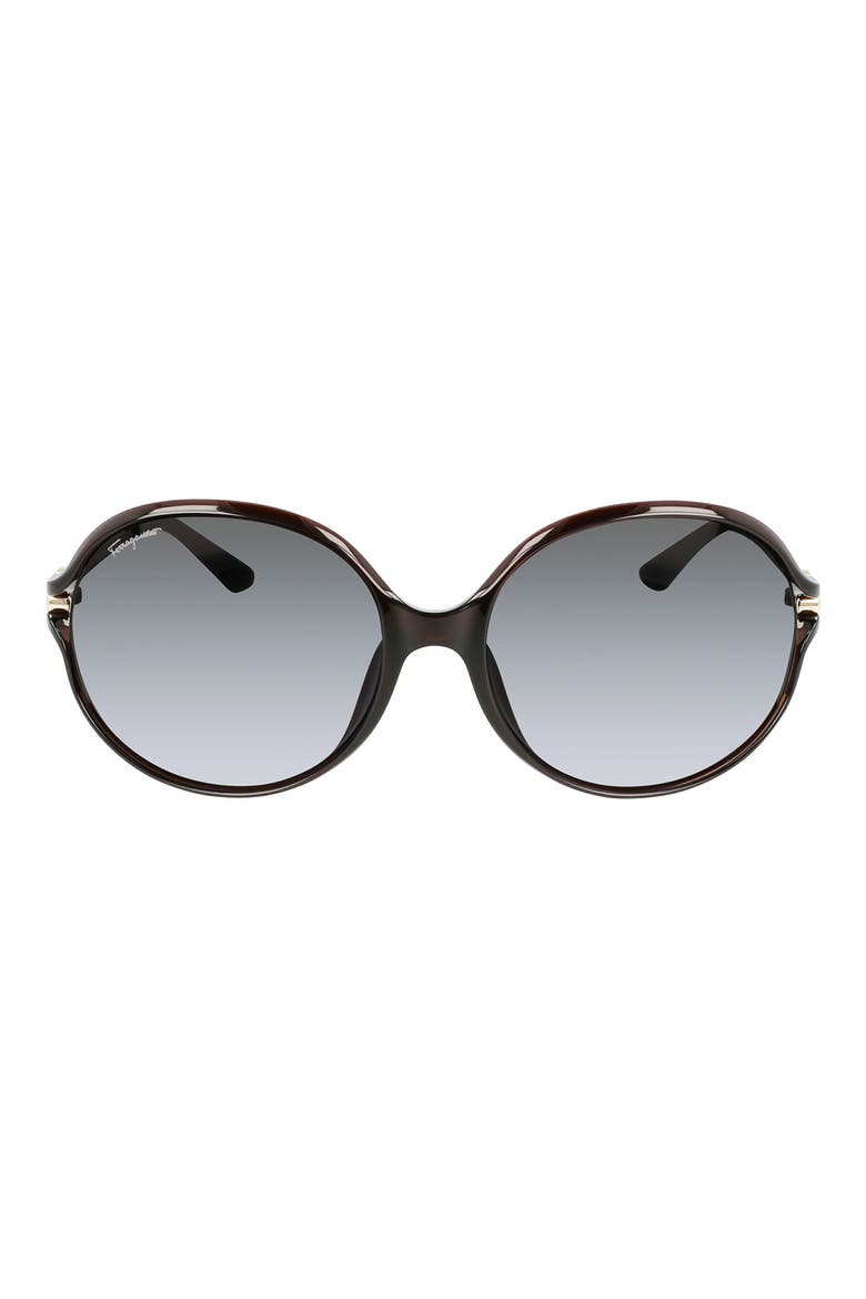 Salvatore Ferragamo 60mm Oval Sunglasses, Main, color, DARK BROWN