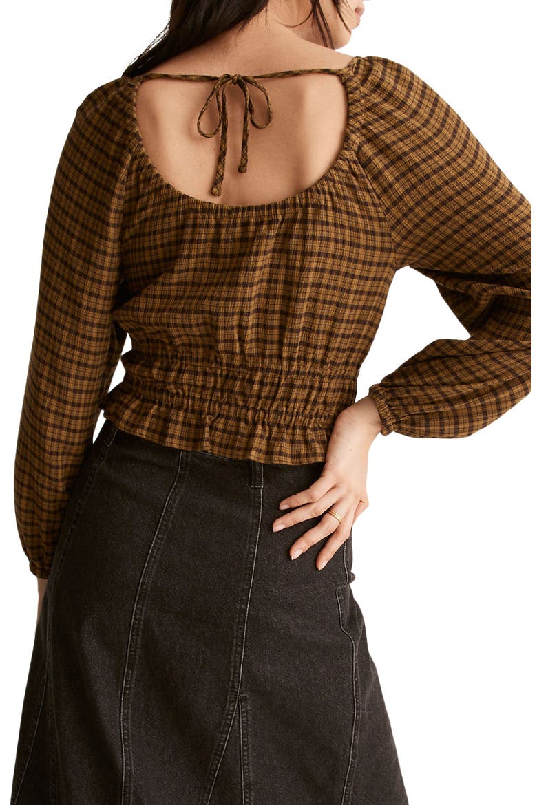 Plaid Tie Back Cutout Top, Alternate, color, SPICED OLIVE