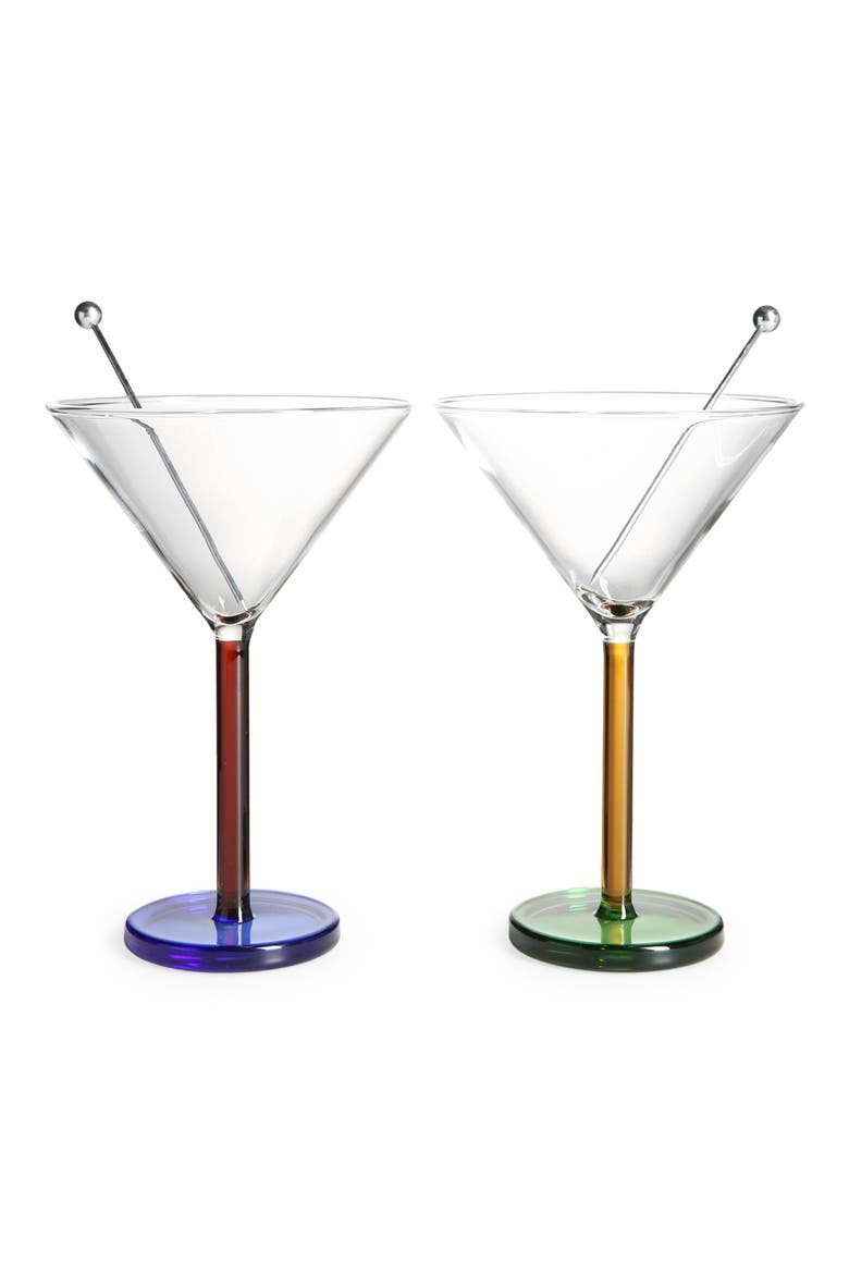 Piano Set of 2 Martini Glasses with Skewers, Main, color, DIZZY