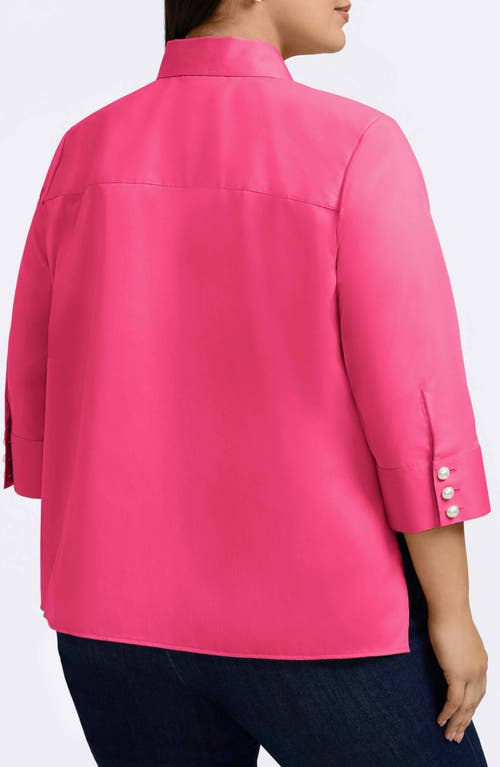 Foxcroft Pearly Cotton Blend Button-up Shirt In Pink Flambe