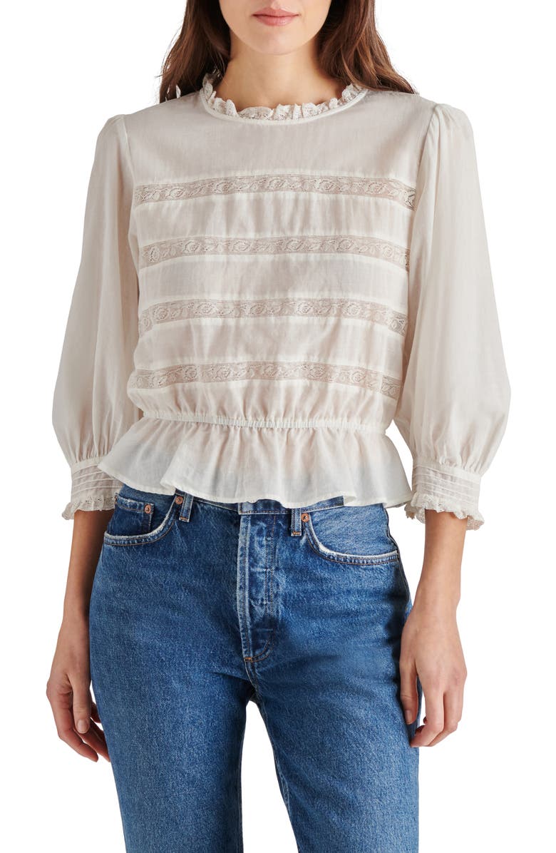 Steve Madden Geneva Lace Trim Cotton Top, Main, color, 