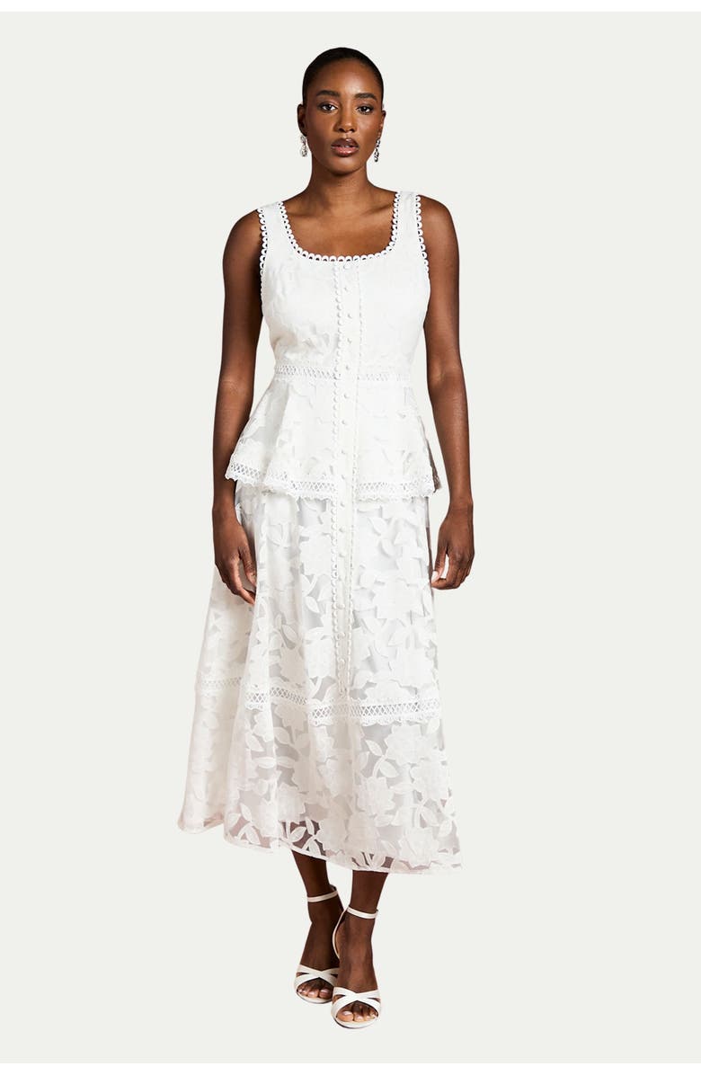 Coast Peplum Hem Button Down Lace Midi Dress, Main, color, Ivory