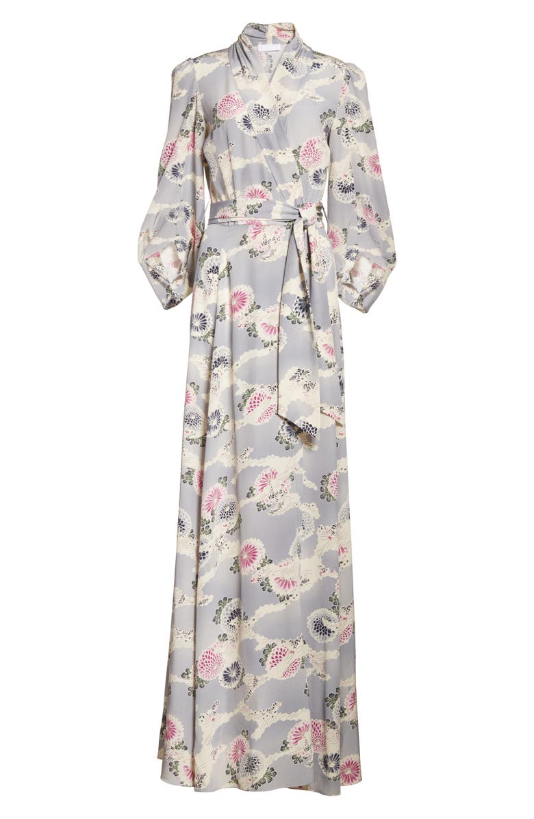 CO Floral Print Silk Crêpe de Chine Maxi Wrap Dress, Alternate, color, 