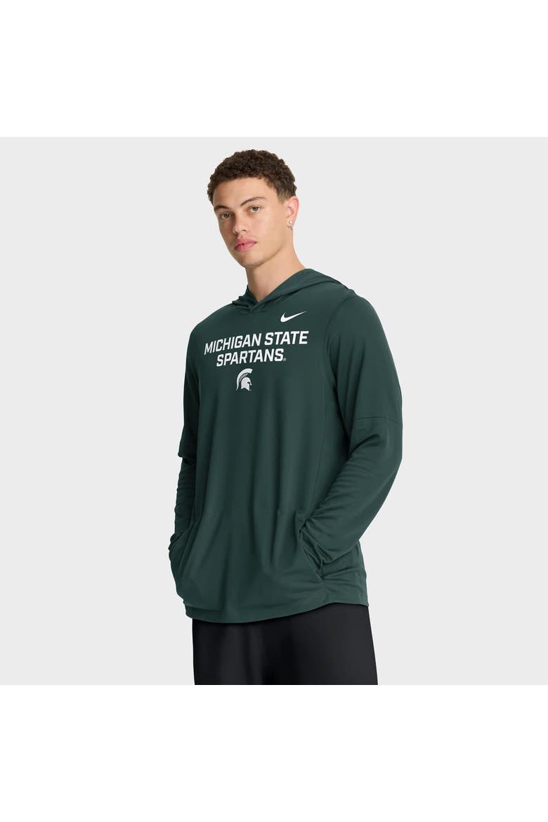 Men's Nike Green Michigan State Spartans 2025 Sideline Dri-FIT Long Sleeve Hoodie T-Shirt, Main, color, Green