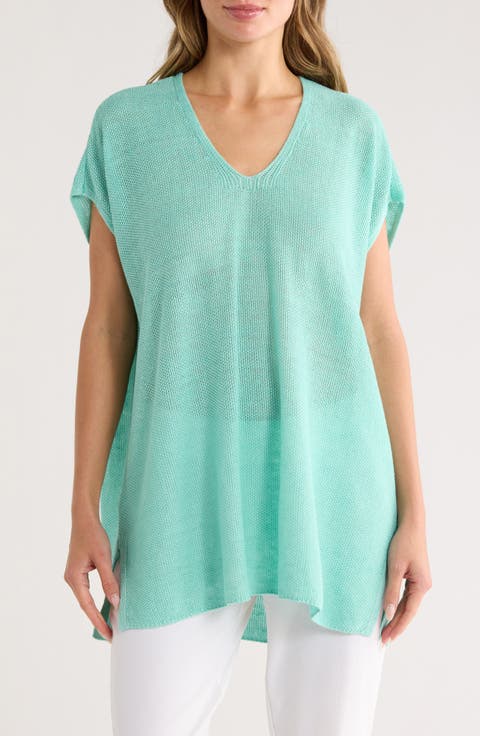 Short Sleeve V-Neck Organic Linen Sweater