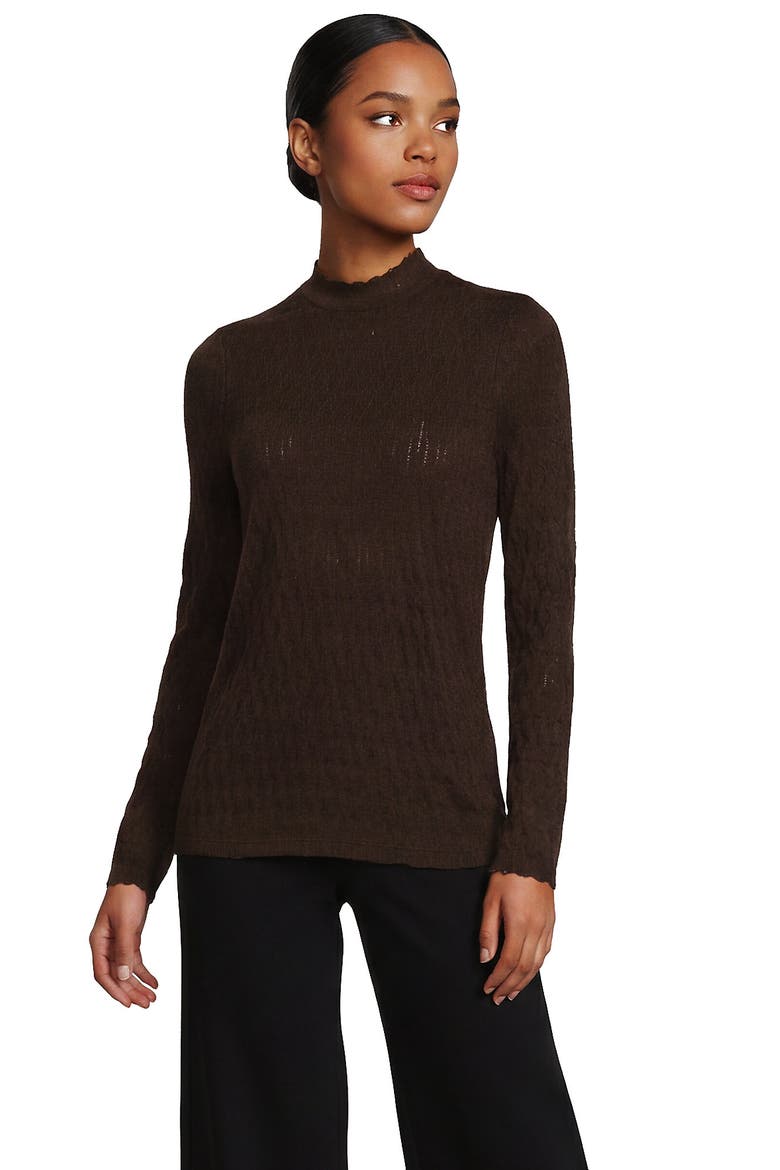 Long Sleeve Brushed Lace Mock Neck Top, Alternate, color, Rich Coffee