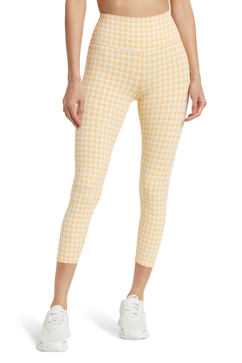 Houndstooth Jacquard 7/8 Leggings, Main, color, PALE APRICOT/ WHITE
