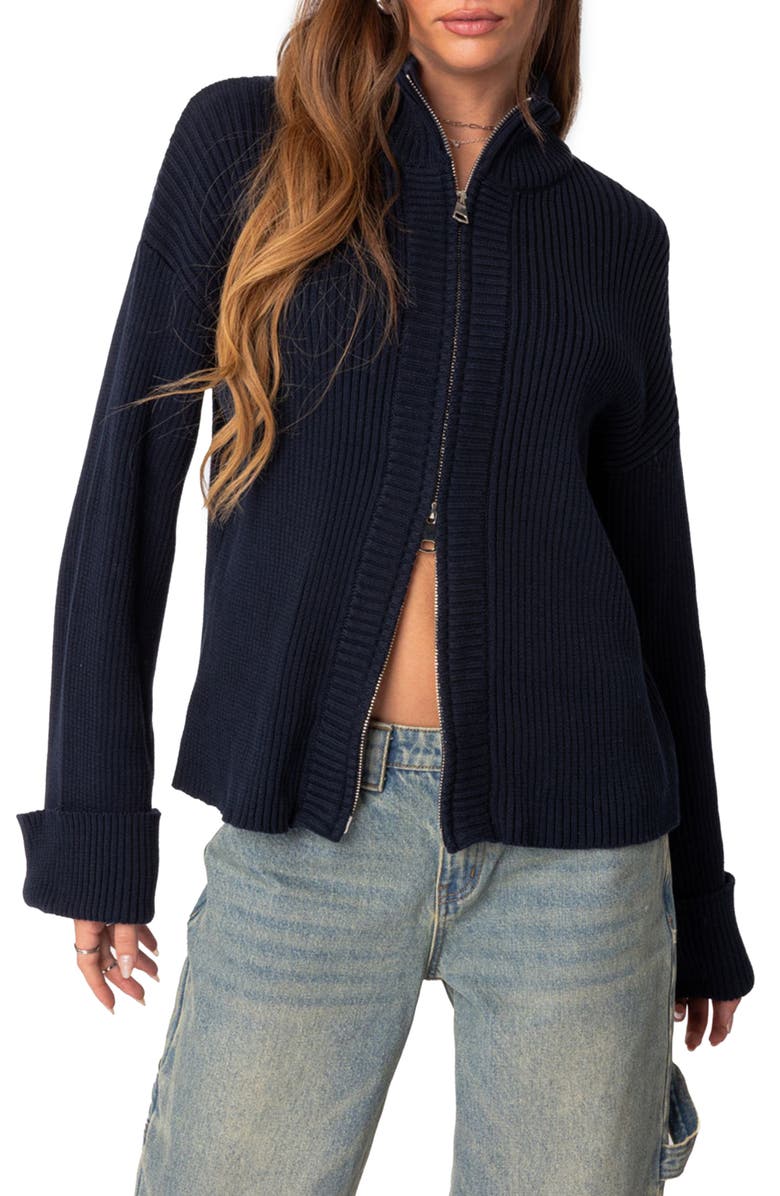 EDIKTED Oversize Zip Rib Cardigan, Main, color,