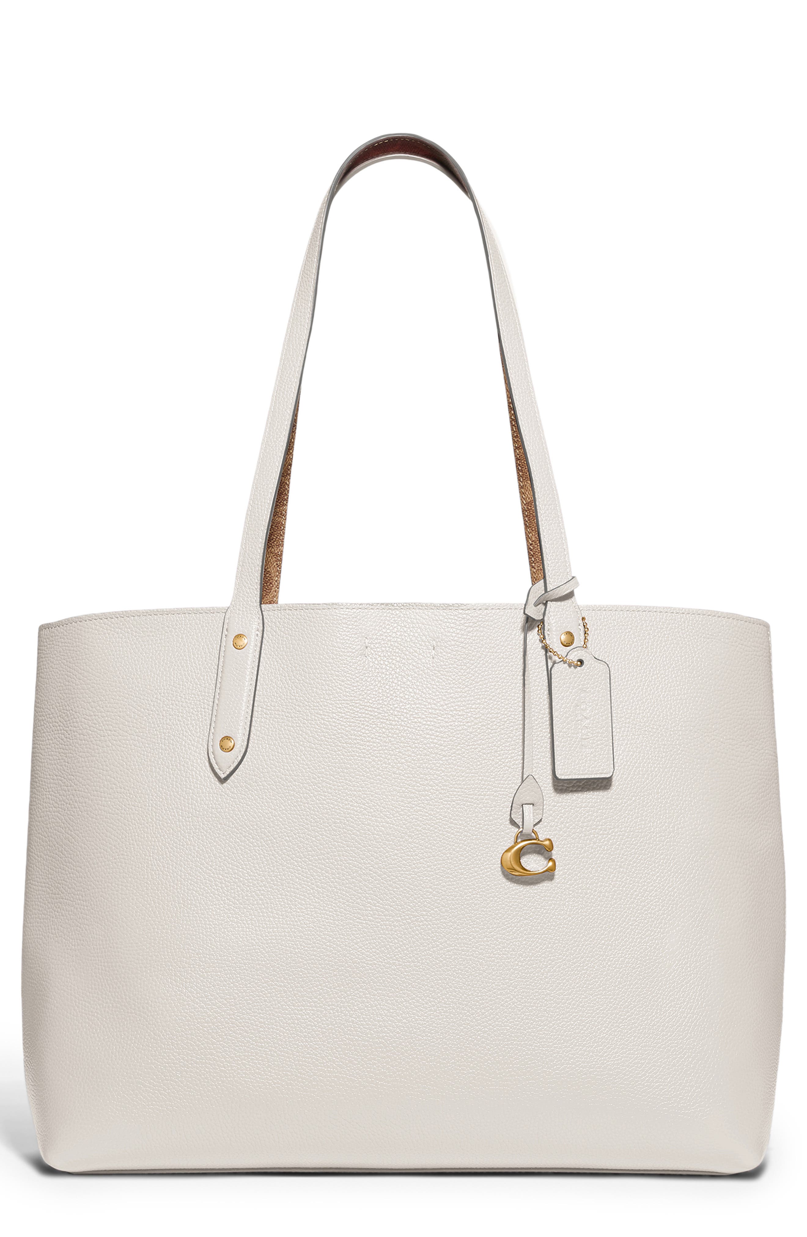 Central Leather & Signature Coated Canvas Tote (Nordstrom Exclusive), Main, color, GD/ TAN CHALK